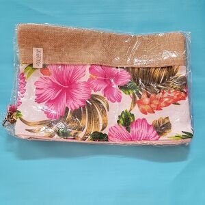 Floral Canvas Clutch with Tan Accent